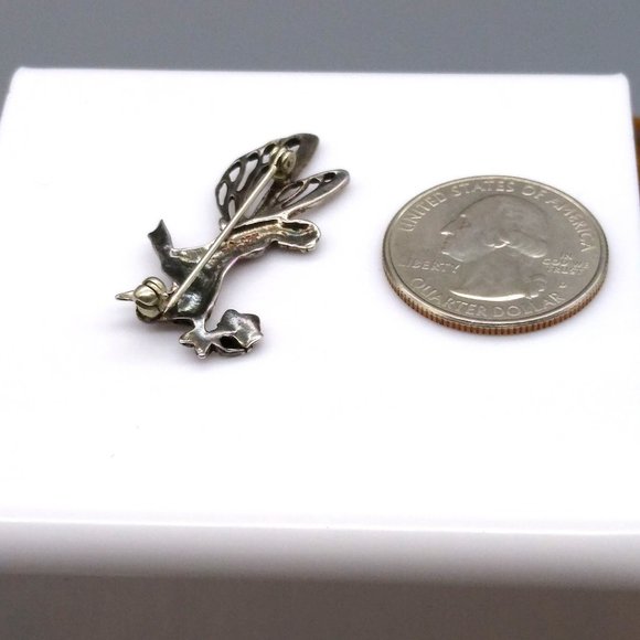 Vintage Jezlaine Sterling Fairy Brooch, Elegant 925 Silver Pin of Pixie and Flow - Picture 3 of 4